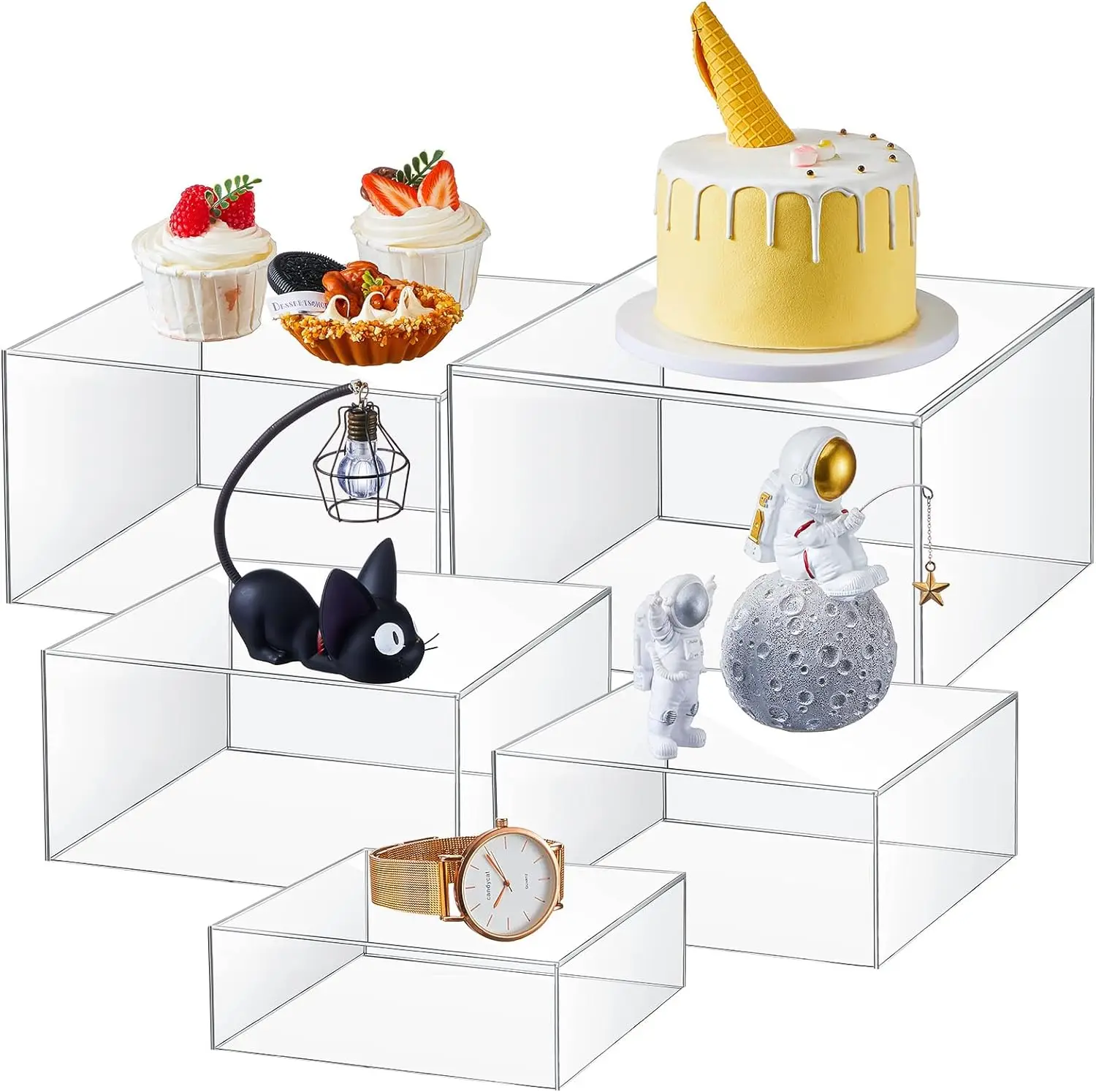 Clear Acrylic Cube 5 Sizes Display Nesting Risers with Hollow Bottoms Transparent Acrylic Boxes for Display and Table Decor
