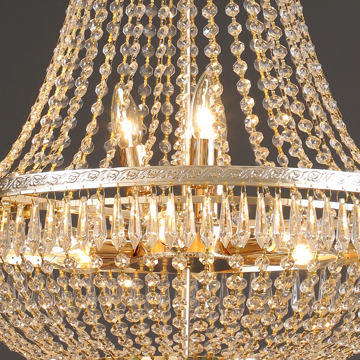 French Empire Crystal Chandelier Lighting Adjustable Hanging Light  for Dining Living Room Foyer