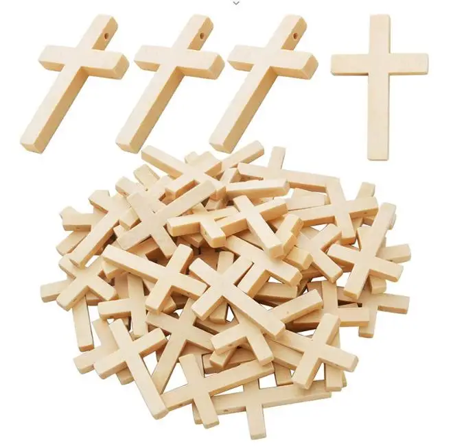 Pine Solid Wood Cross Decorative Pendants Wooden Laser Cut Cross for Holidays