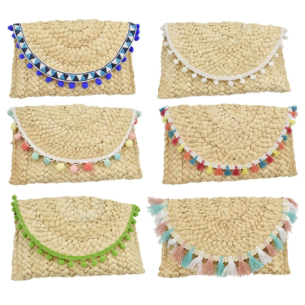
Straw Clutch Handbag Women Straw Purse Envelope Bag Wallet Summer Beach Bag 