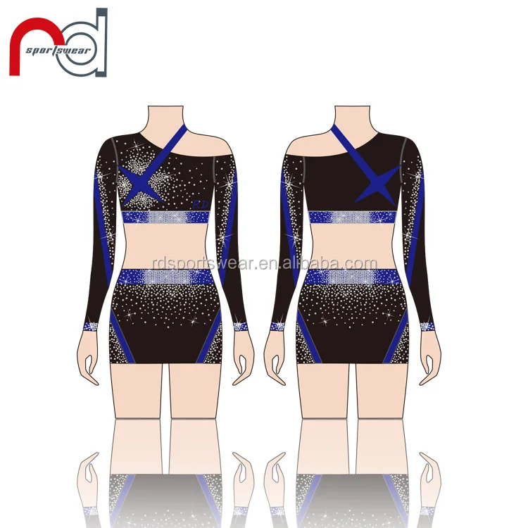 Custom fashion spandex cheerleading competition uniforms with rhinestone cheer apparel