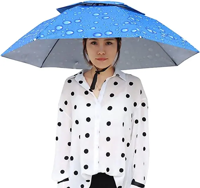 Protection blue  Head Convenient Garden Farm Work Fishing Hat Shaped Parasol uv hat umbrella