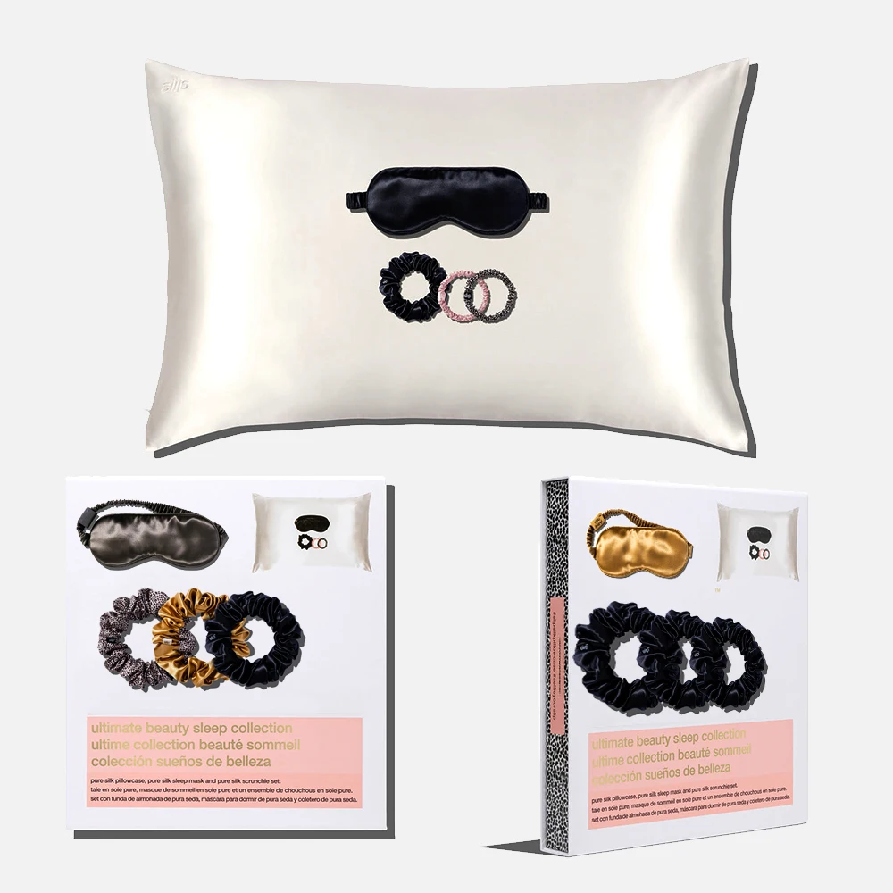 Pure Silk Pillowcase 100% Mulberry silk ECO-Friendly custom Standard Size luxury silk pillowcase eye mask scrunchies gift set