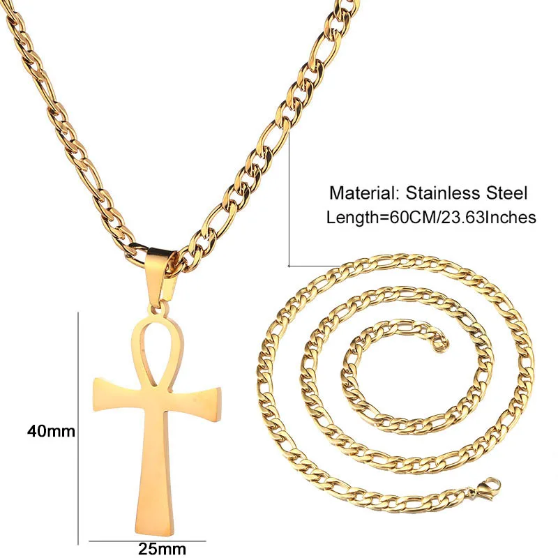 Religious Ankh Cross Shiny Silver Pendant Necklace Egyptian Peace Faith