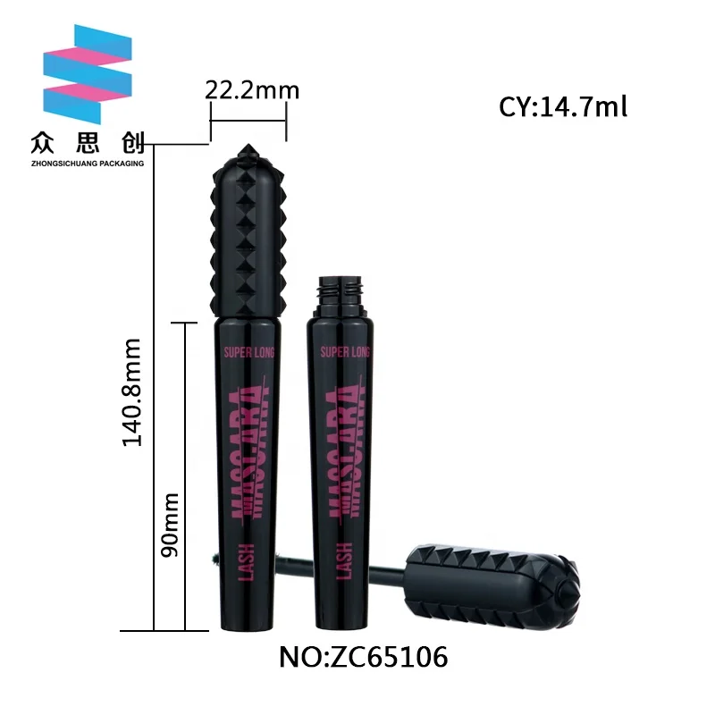 14.7ml sharp lid cosmetic plastic bottle mascara tube black matte mascara luxury empty tube hair wax stick container with brush