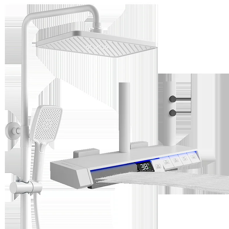 Piano Key Shower Set Gray Bathroom Digital Display Faucet Shower System Set Bathtub Hot and Cold 4 Functions Tap Shower Set