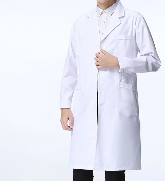 Long sleeved white coat lab thickened male real student white coat female medical lab coat