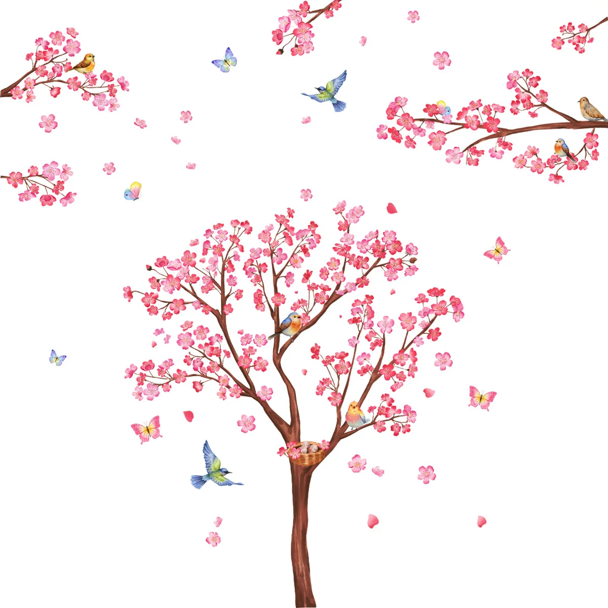 Pink Plum Blossom Tree Wall Sticker butterfly dancing gracefully Decals Living Room Decorative Wallpaper