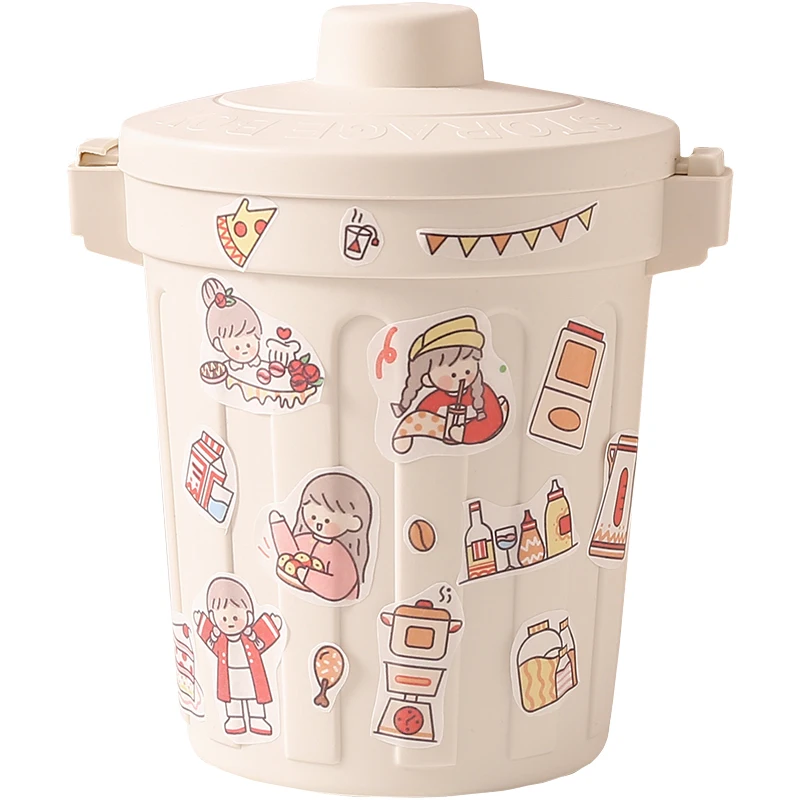 W&G Cute Girl Bedroom Dormitory Creative Pen Holder Paper Basket Storage Box Desktop Small Trash Can with Lid