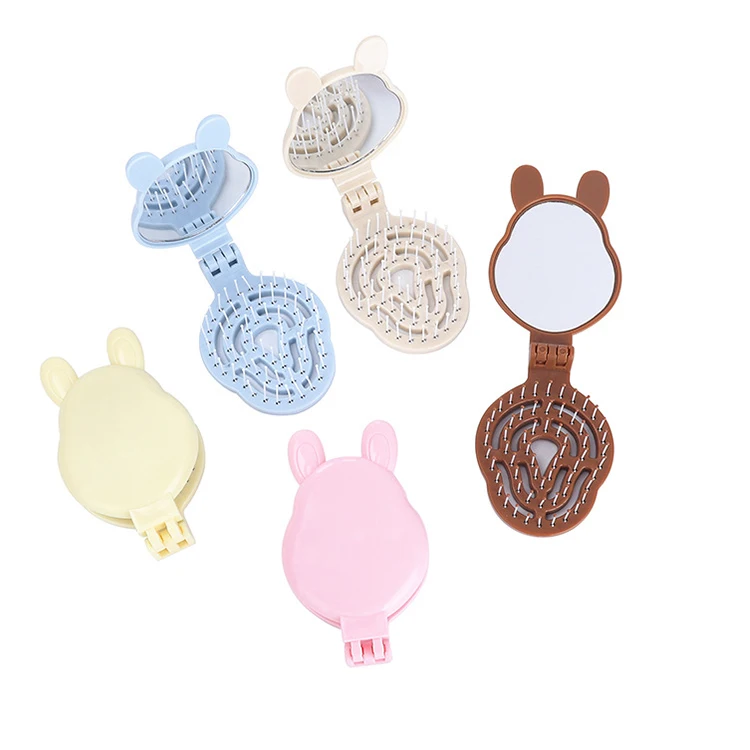 Cute carton Rabbit foldable comb with mirror kids cute hairbrush for travel