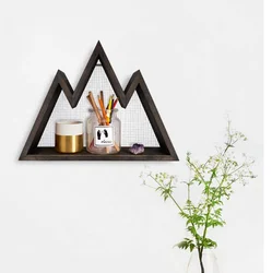 Wholesale triangle wall art geometric decor wooden crystal display shelf mountain shelf