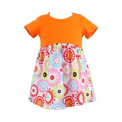 New Design Floral Print Little Girl Skirt Wholesale Short Sleeve Patchwork Cute Kids Girl Casual Dress