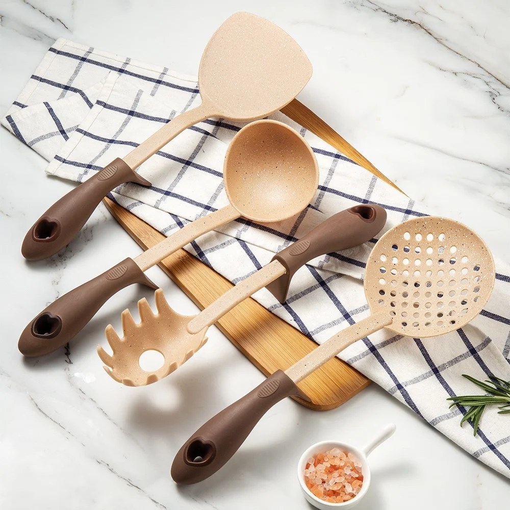 Набор нейлоновых кухонных принадлежностей, 6 шт., кухонные принадлежности, кухонные аксессуары, черный Шелковый логотип OEM с держателем для кухонной утвари