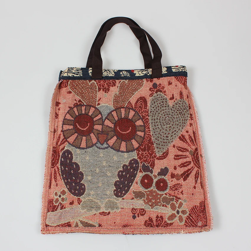 custom design cotton polyester tapestry woven double embroidered tote bag shopping bag with logo