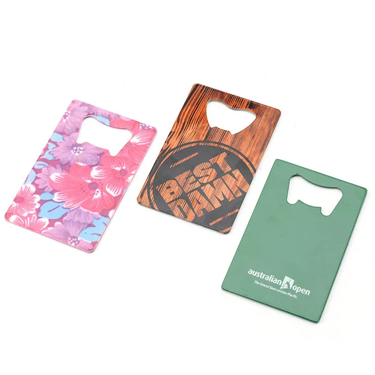 custom vinyl coated stainless steel business credit card metal bottle opener with keychain hole