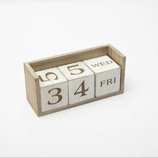 Simple Home Office Living Room Desktop Wooden Perpetual Month Date Display Blocks Wood Block Calendar