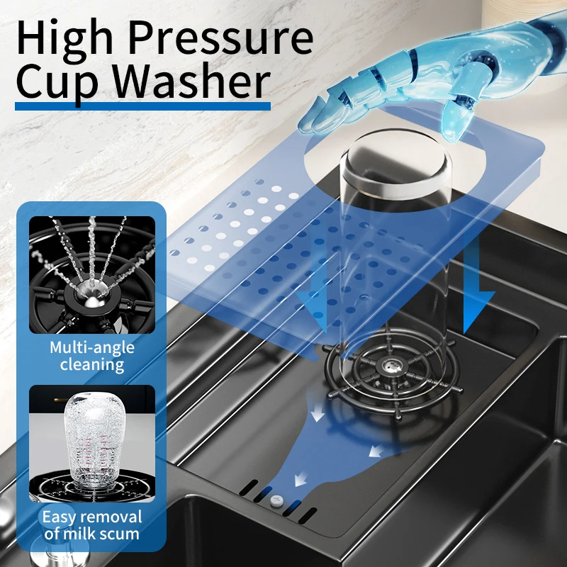 Topmount Smart Commercial Smart Black Multifunction Stainless Steel Kitchen Sink with Cup Washer