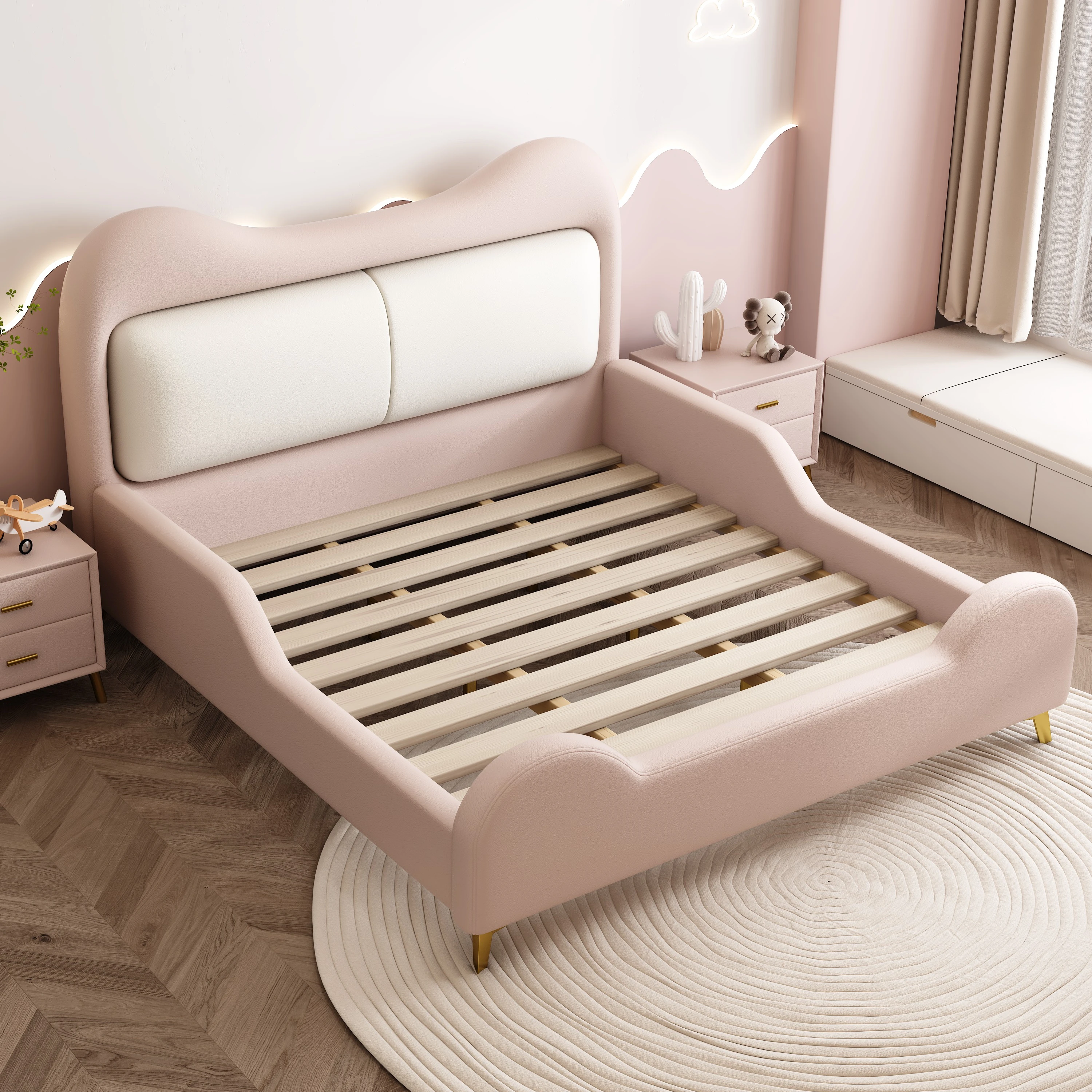 Modern Children bear design bed kids lovely single kids beds bedroom furniture solid wood frame child bed with storage cabinet