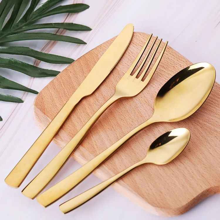 18/10 stainless steel gold cutlery set, spoons, forks and knives, gold-plated cutlery, cutlery