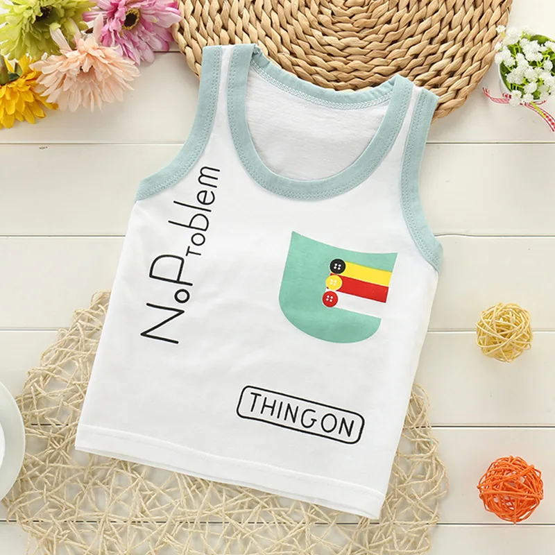 2023 Kids Summer Vest 1 - 6 Years Baby Boys Clothes Sleeveless Top Shirt Kids Girls 100% Cotton Toddler Boys Vests And Waistcoat