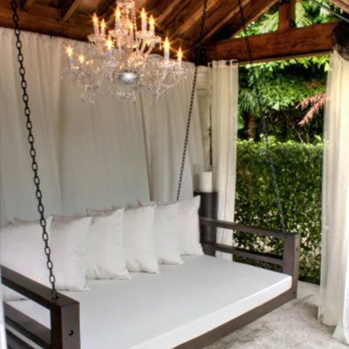 Patio seat Outdoor Factory Wood Furniture Bed love Daybed Garden Hanging Swing luxury Rattan lazy Sofa