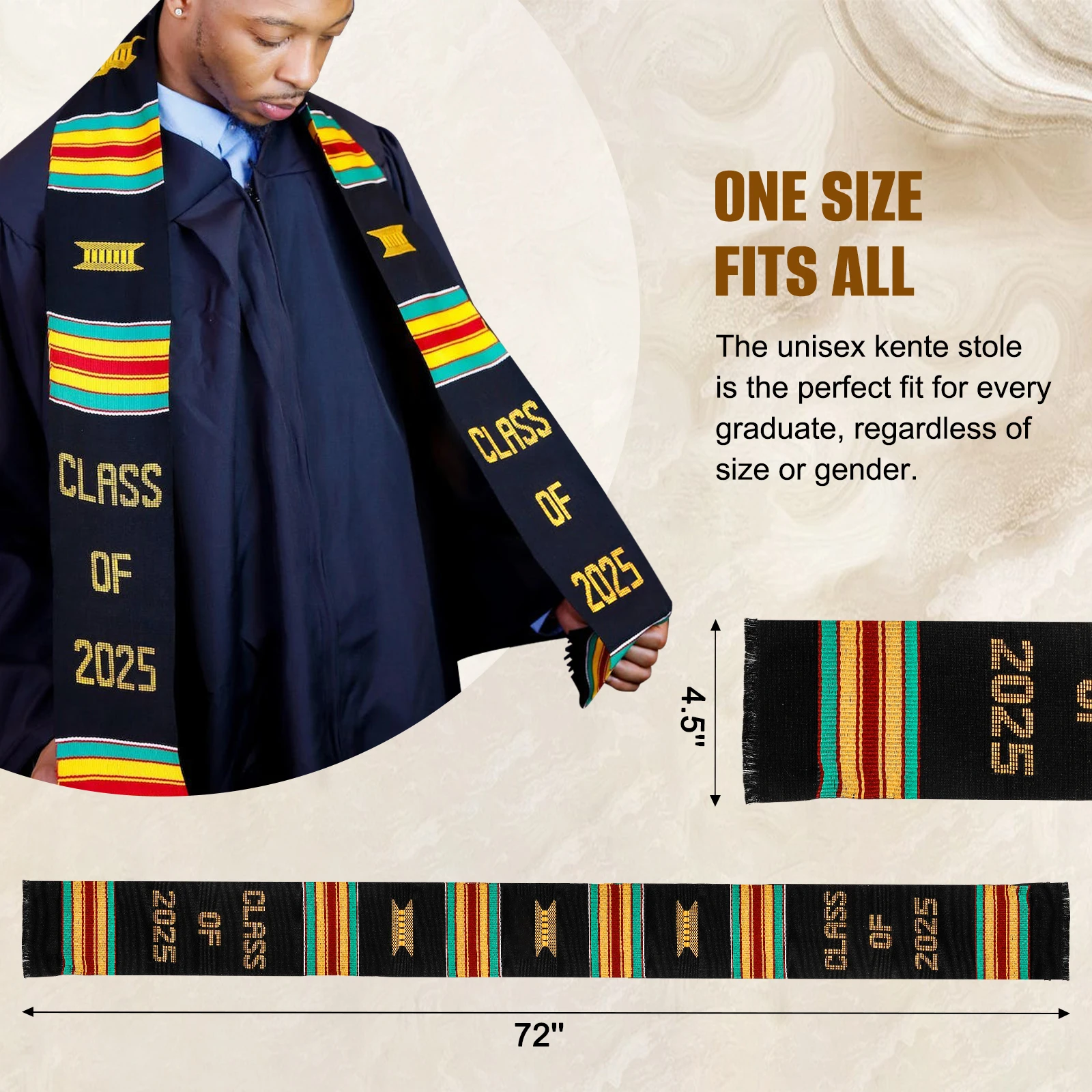 2025 кушак Kente для выпускного вечера логотип на заказ 72 дюйма выпускной украл класс Африканское искусство пояс