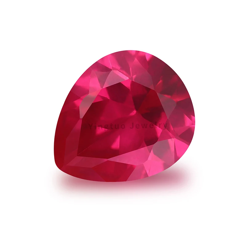 Factory Price Wholesale  Pear Cut 5# Color 3mm Ruby Synthetic Corundum Gemstone For Necklace Making
