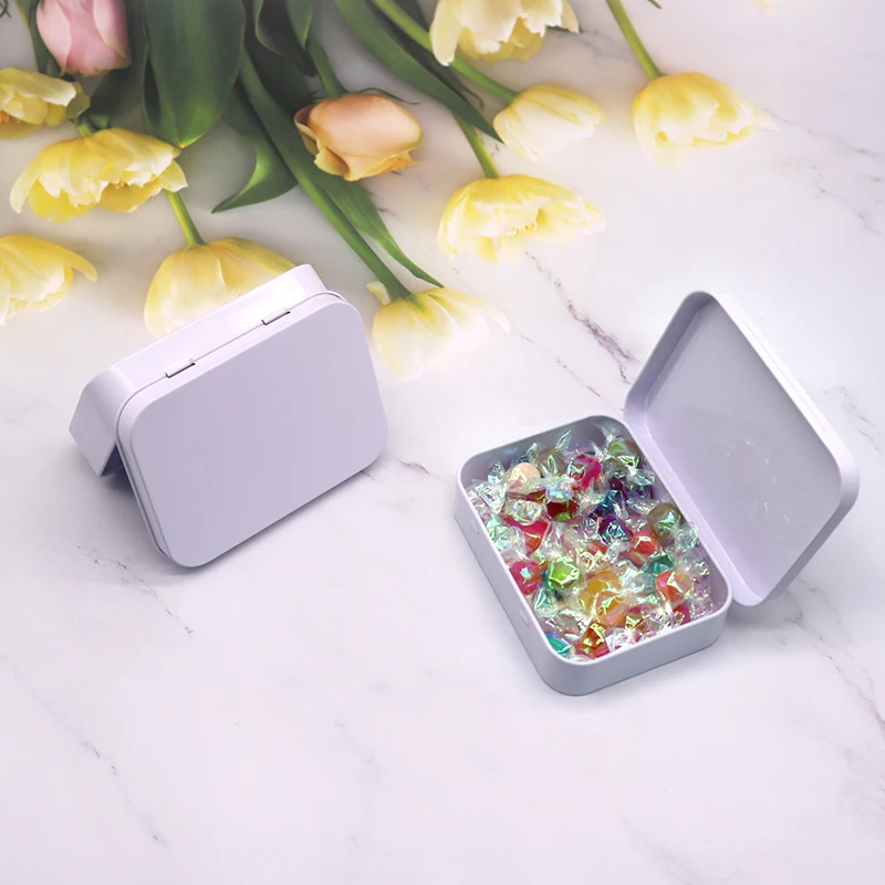 Wholesale white storage custom metal gift box candy cosmetic Rectangular Square Container Hinge packaging tin box with lid