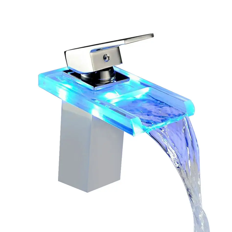 Led basin faucet Intelligent Waterfall Taps Colorful Light Bathroom faucet Washbasin mixer lavatory faucet