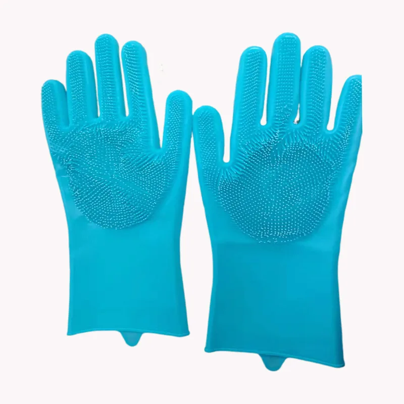 Factory Custom Logo Household Use Silicone Dish Washing Gloves With Scrubber For Sale