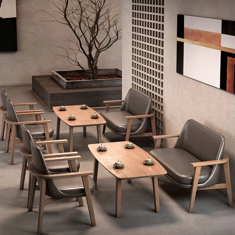 Solid Wood Catering Milk Tea Shop Commercial Cafe Table and Chair Combination Rest Area Reception Guest Negotiation Sofa