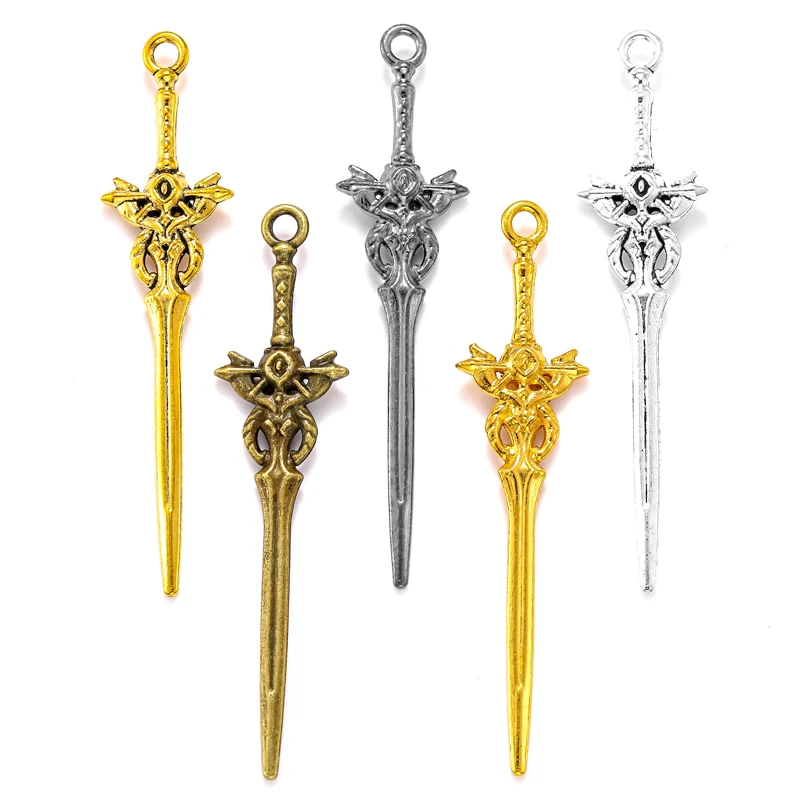 5 colors Mixed Alloy Charms Knight Sword Knife Gun Weapons Pendant For DIY Handmade Jewelry Material 70X17mm M97