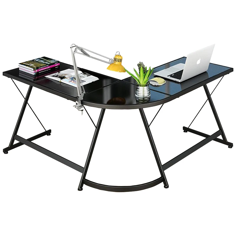 Top Latest Cheap Computer Desk PC Desk School Furniture Commercial Furniture Tube B214 L-shape Glass Laptop Corner Steel Modern