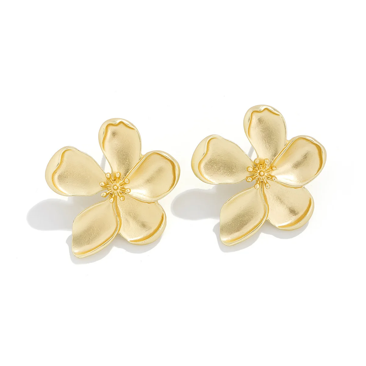 French Chic Alloy Gold Plated Statement Earrings Irregular Minimalist Plumeria Flower Stud Earrings