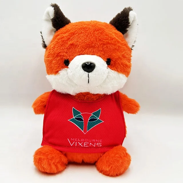 Customized logo Vest Red Fox plush doll stuffed animals toy fox for kids toys