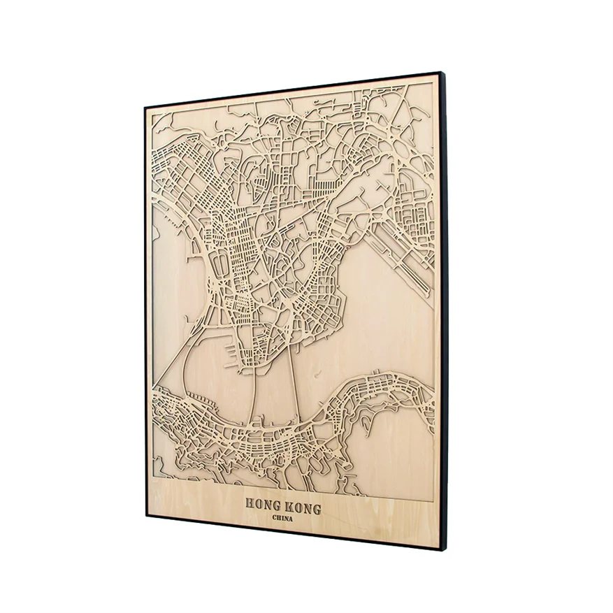 SLT New Handmade 3d Wooden Hong Kong Street City Map Living Room Wall Decorative Picture With Photo Frame