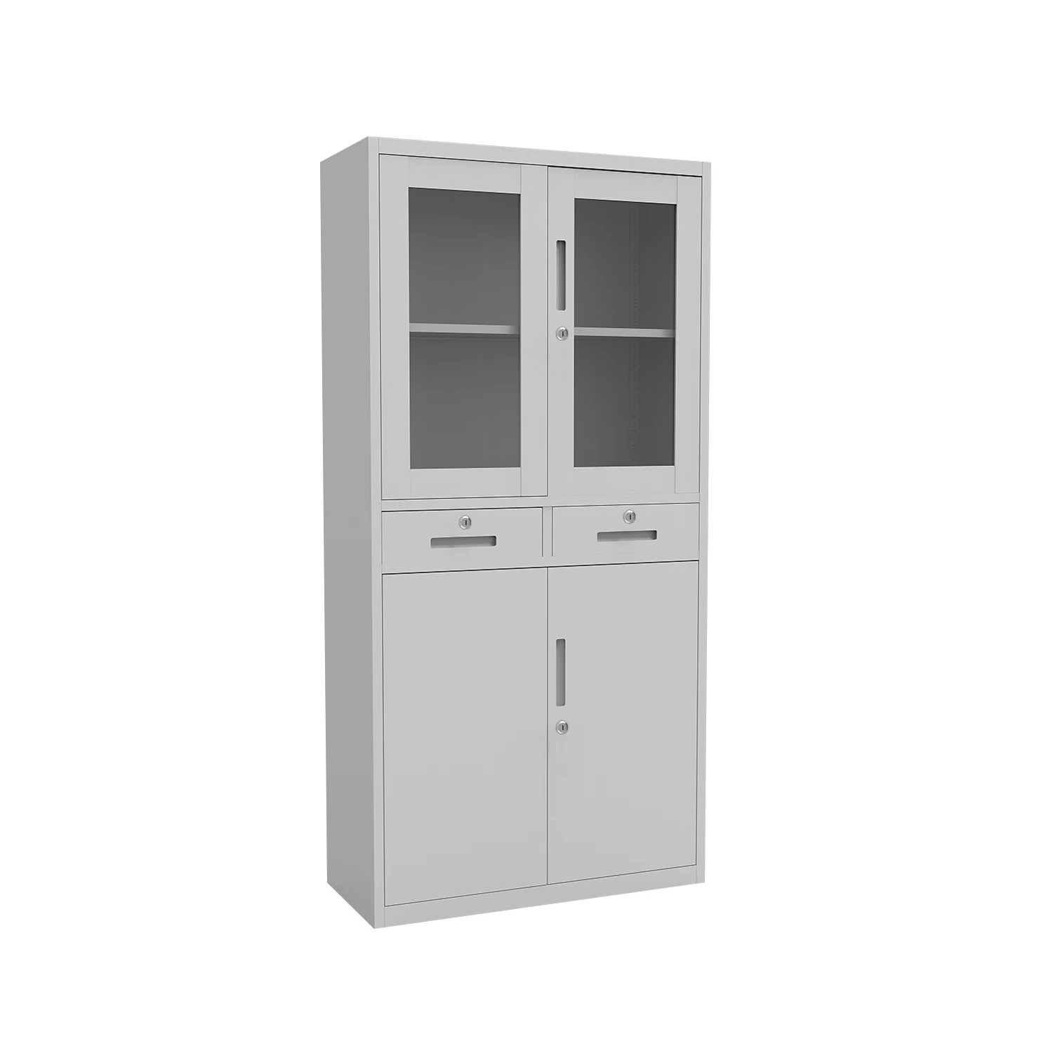 Hot Selling 2 Doors Glass Display Cabinet Customized Steel Cupboard Metal Filing With 4 Shelves Book Shelf