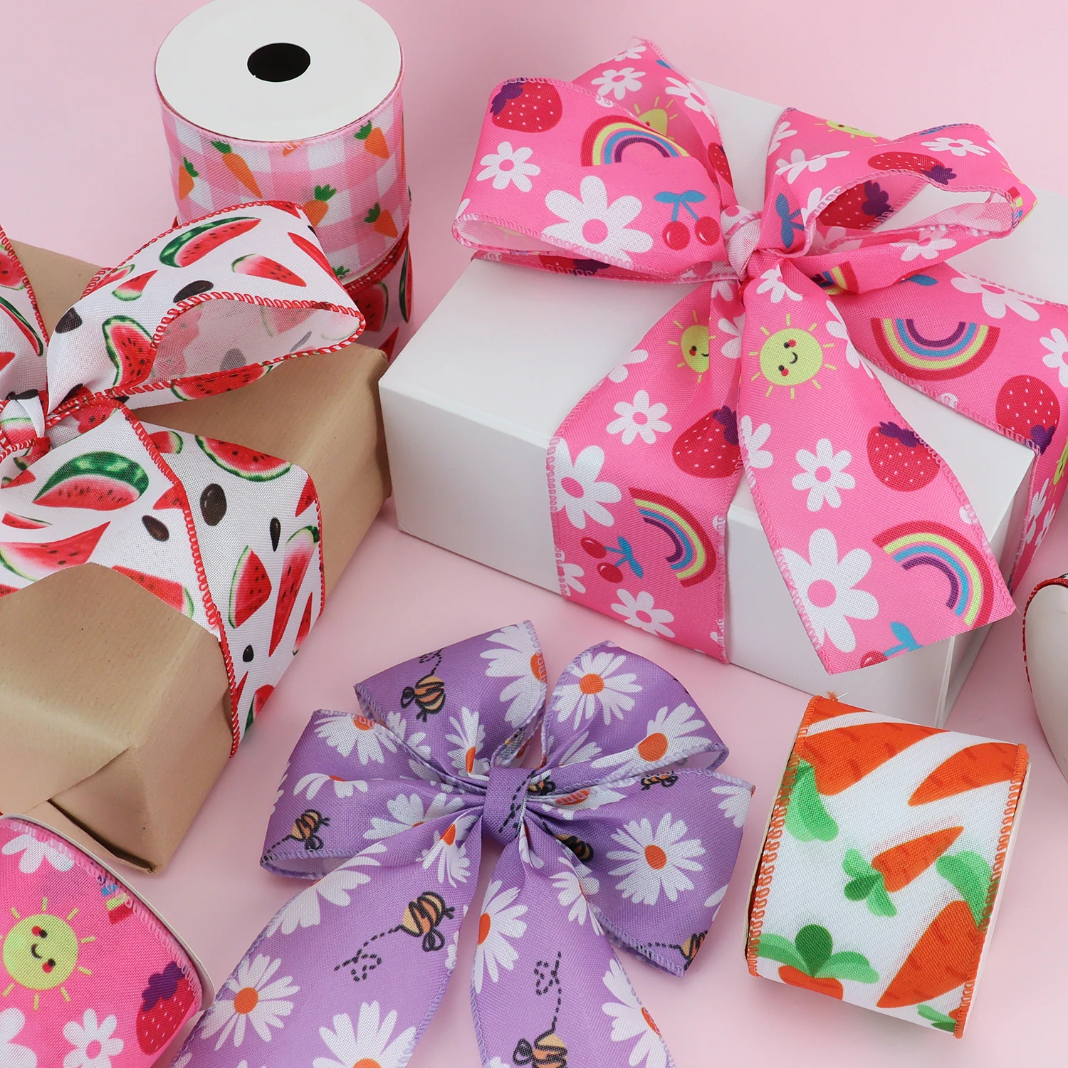 Cartoon Vintage Floral Rose Flower Pattern Summer Decorative Wired Edge Ribbon For Gift Wrapping Decor Hair Bow Wreath Crafts