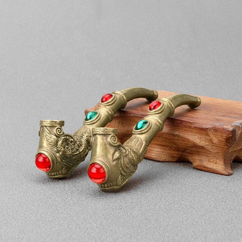Antique play inlaid dragon  cigarette  pipe old-fashioned smoking utensils crafts ornaments