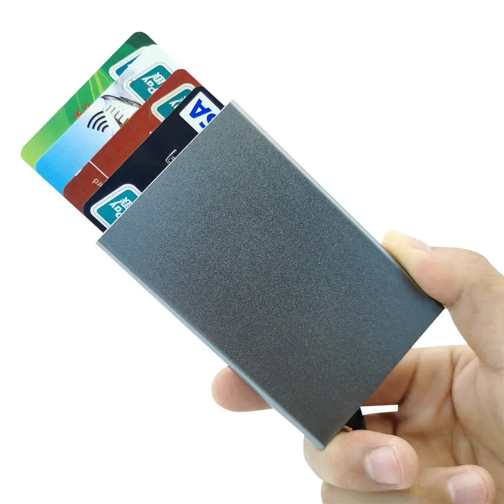 Custom Laser Logo Business Gifts Pop up Card Holder Aluminum Metal RFID Blocking Popup Mens Credit Card Holder