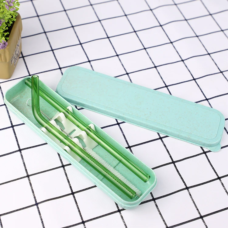 Transparent Eco-friendly Glass Straws Drinking Straws Bar Accessories Glass Straight and Bent Glass Straws Set with Brush