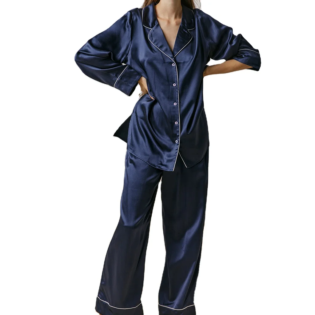 Women Luxury Wholesale Satin Nightgown Two Piece Pajamas Pj Sets Silk Pyjamas