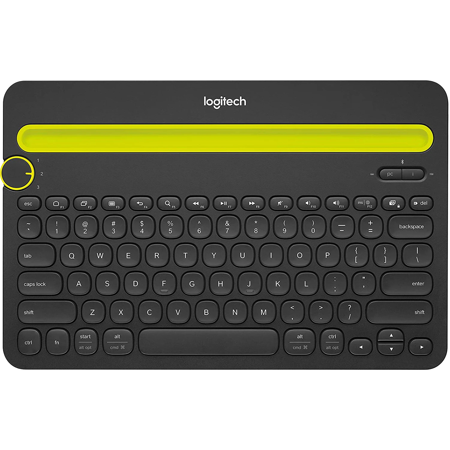 Logitech K480 Bluetooth wireless keyboard. Multi device keyboard with phone holder slot for Windows, Mac, OS, iOS, Android