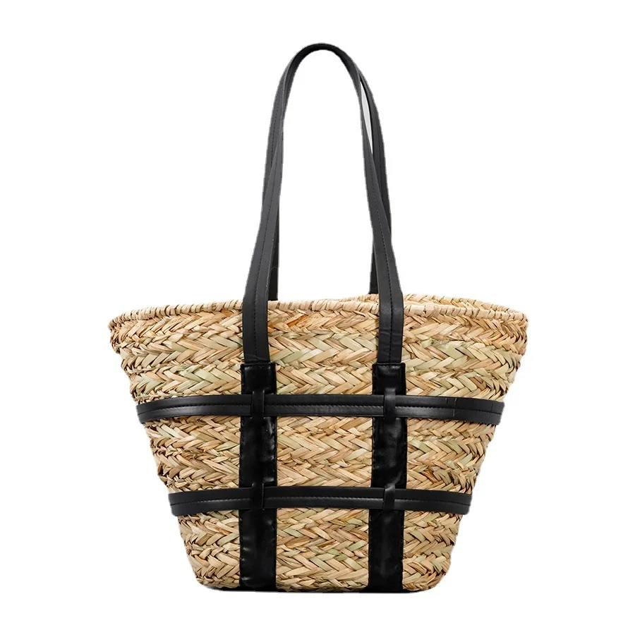 Spring Summer New Handmade Straw Woven Bag Large Capacity Shoulder Rattan Woven Beach Bag Handbag For Women