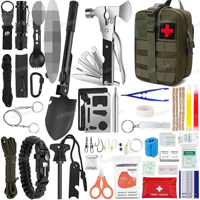 AJOTEQPT Professional Steel First Aid Kit Survival Tool Kit for Camping Car Truck-Tactical Emergency Gear
