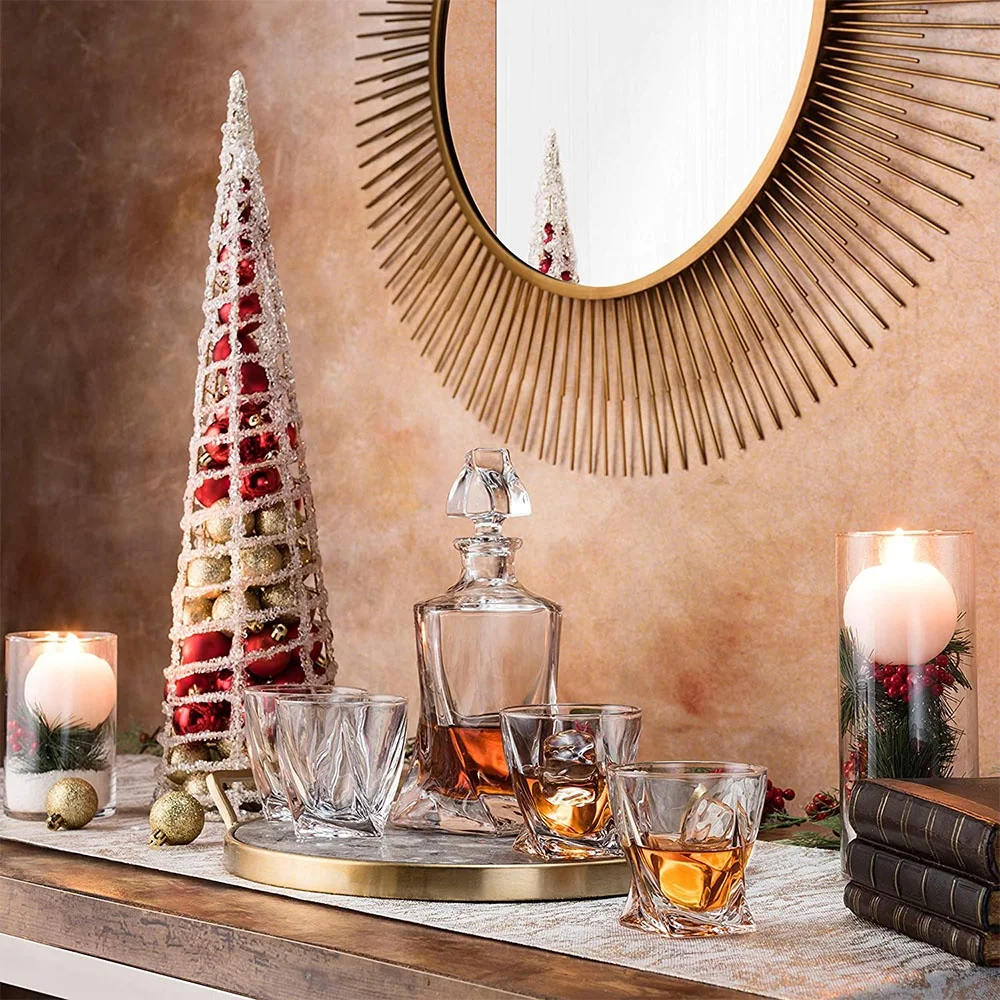 Custom clear diamond 750ml whiskey glass set whisky Decanter  with whiskey glasses