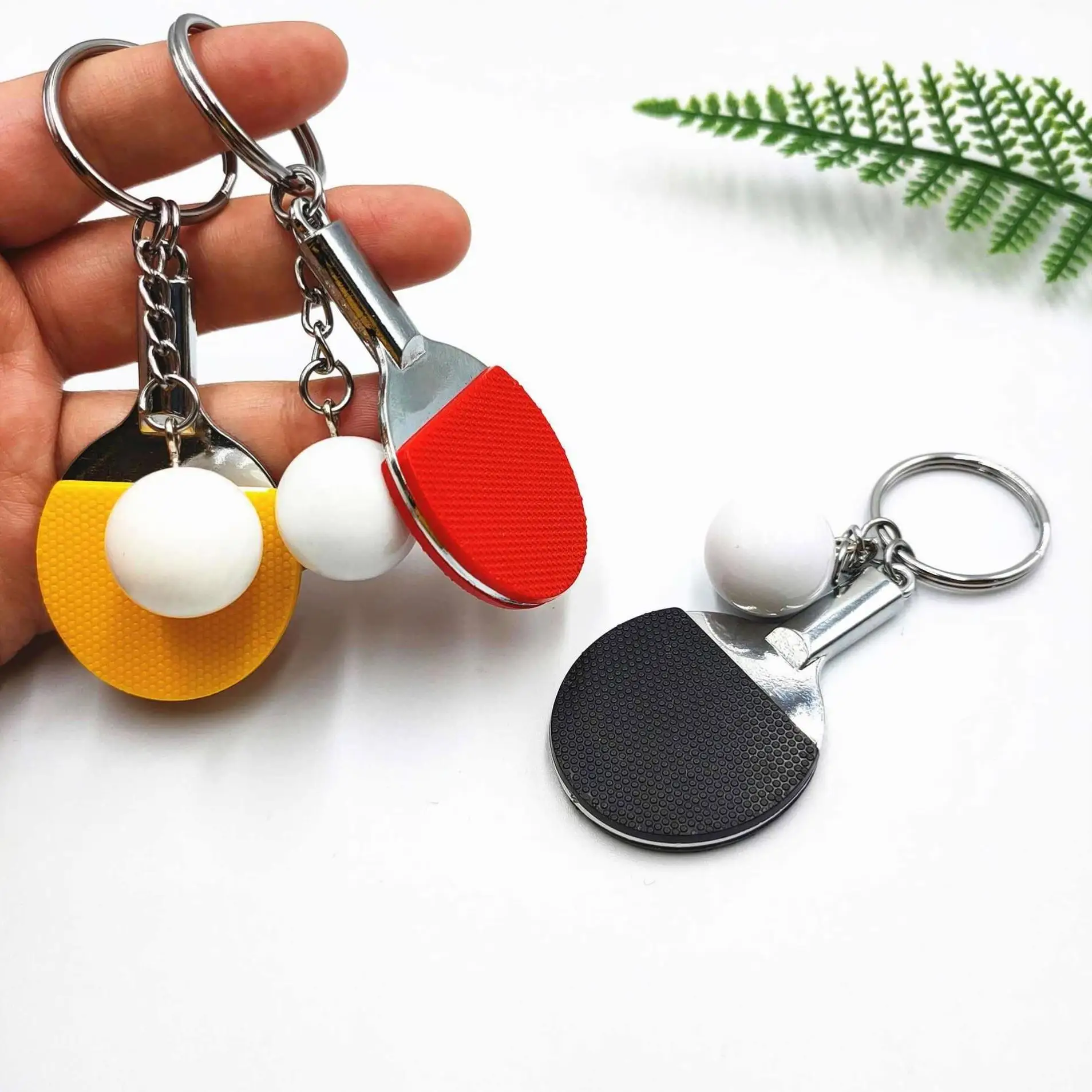Wholesale promotion 3d mini Table Tennis simulation Keychain rings Racket Sports realistic chains