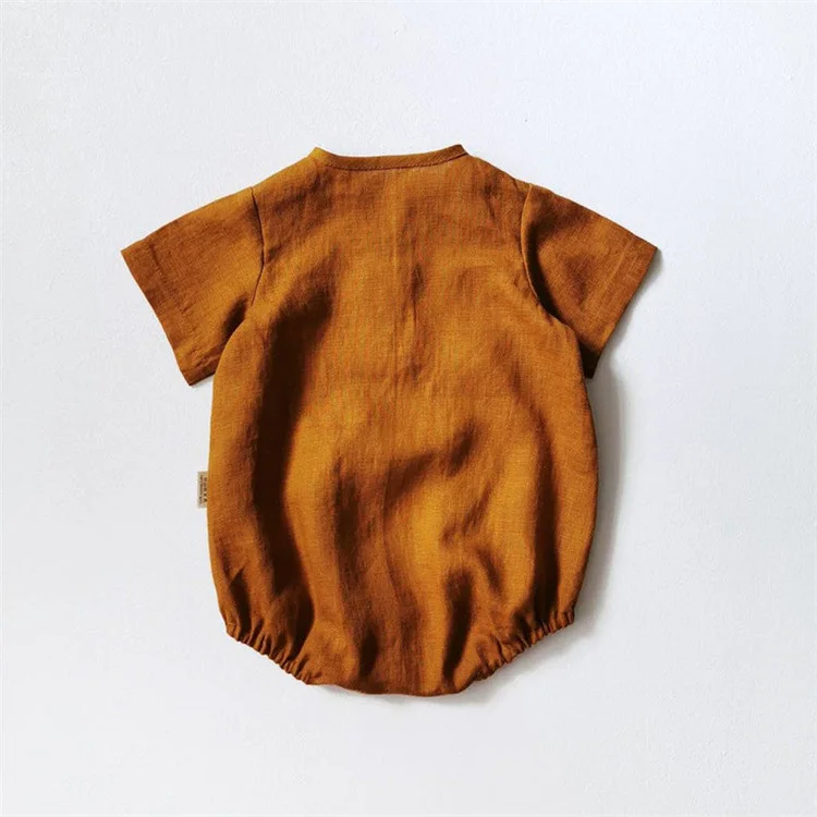 Summer blast linen comfortable breathable Kids Jumpsuit triangle bag butt button neck short sleeve  baby romper