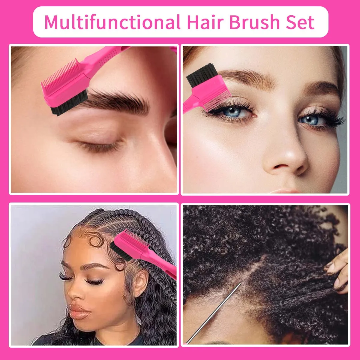 Wholesale Double Sided Brush Edge Control Hair Comb Brush Steel Tail Needle 3 in 1 Eyebrow Brush Comb