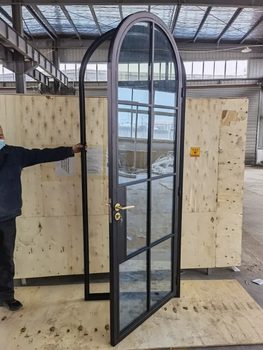 American Double Exterior Glass Arch Entry Main Door Interior Wrought Iron Doors
